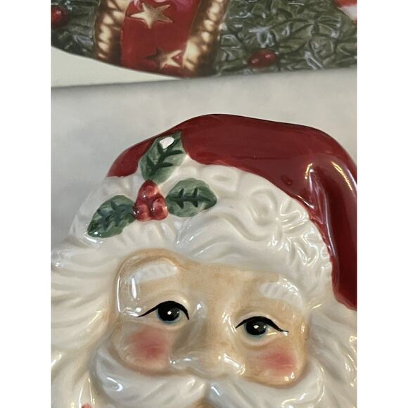 Fitz and Floyd Santa Wreath Canape Plate Appetizer Christmas Holiday Party Ho Ho - Picture 6 of 6